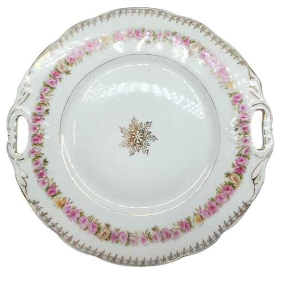 CT Carl Tielsch Altwasser Antique Roses Gilded Starburst Flourish Cake Plate - Picture 1 of 8